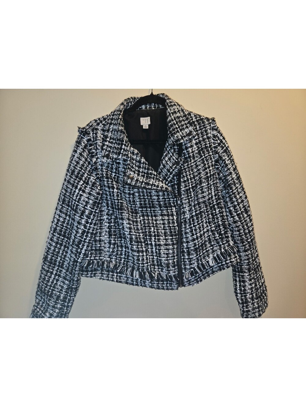 a.n.d Black and White Tweed Moto Jacket XL